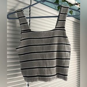 American Eagle Tan and Grey Stripped Cropped Tank Top